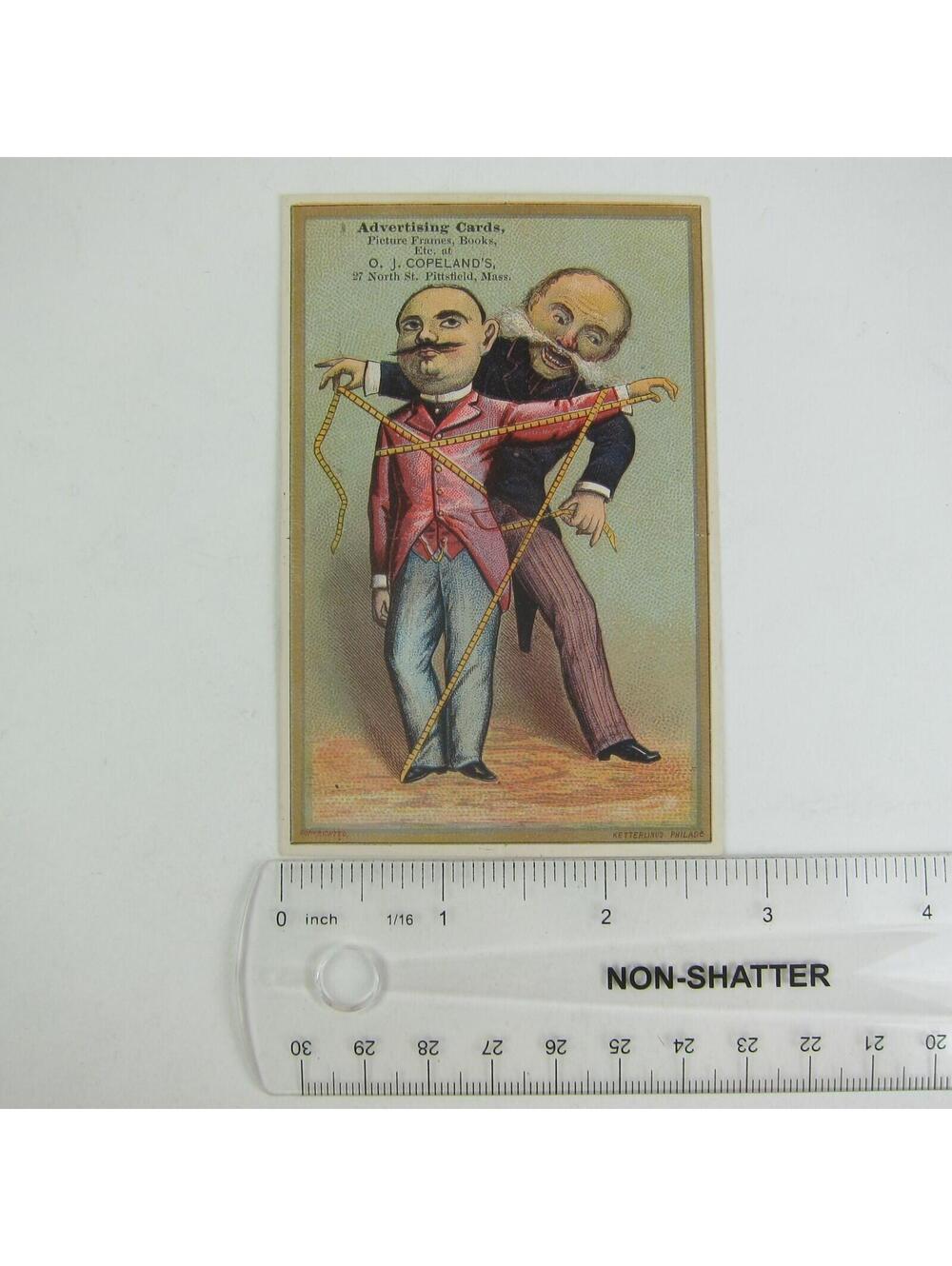 Victorian Trade Card Clothing Tailor & Man Tape Measure Comic OJ Copelands MA - Picture 8 of 12